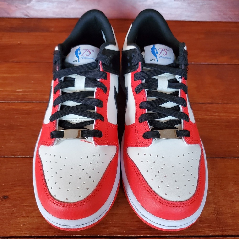 Nike Dunk Low GS Shoes 6.5Y Chile Red Sail Black NBA 75th Anniversary DO6288-100 - Picture 5 of 9